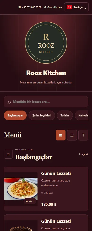 Şablon 1 menü tasarımı önizlemesi