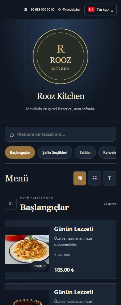 Şablon 2 menü tasarımı önizlemesi