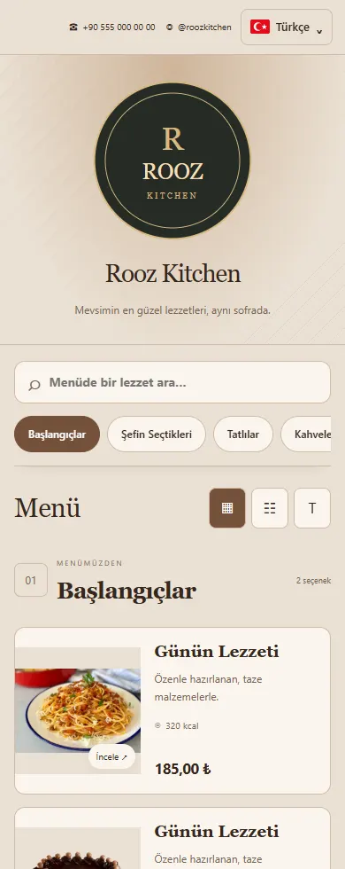 Şablon 3 menü tasarımı önizlemesi