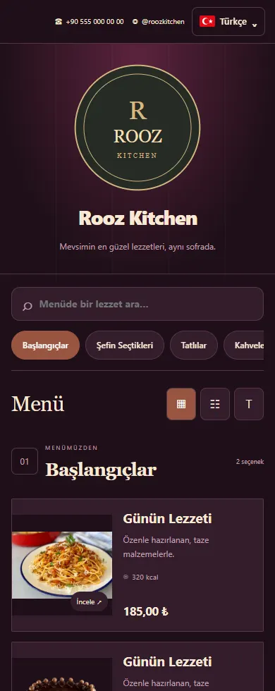 Premium 1 menü tasarımı önizlemesi